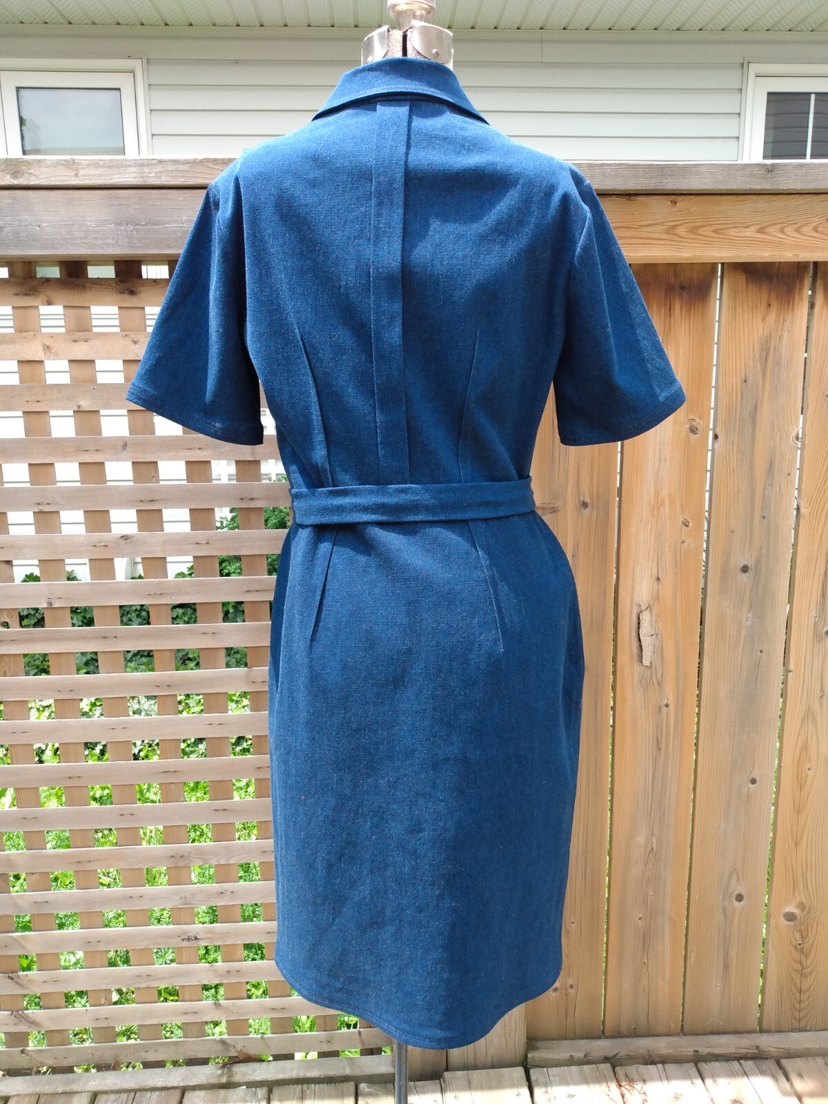 Vintage Denim Jean Dress Handmade Fitted Shirtdress 38″B 31″W 90s Retro