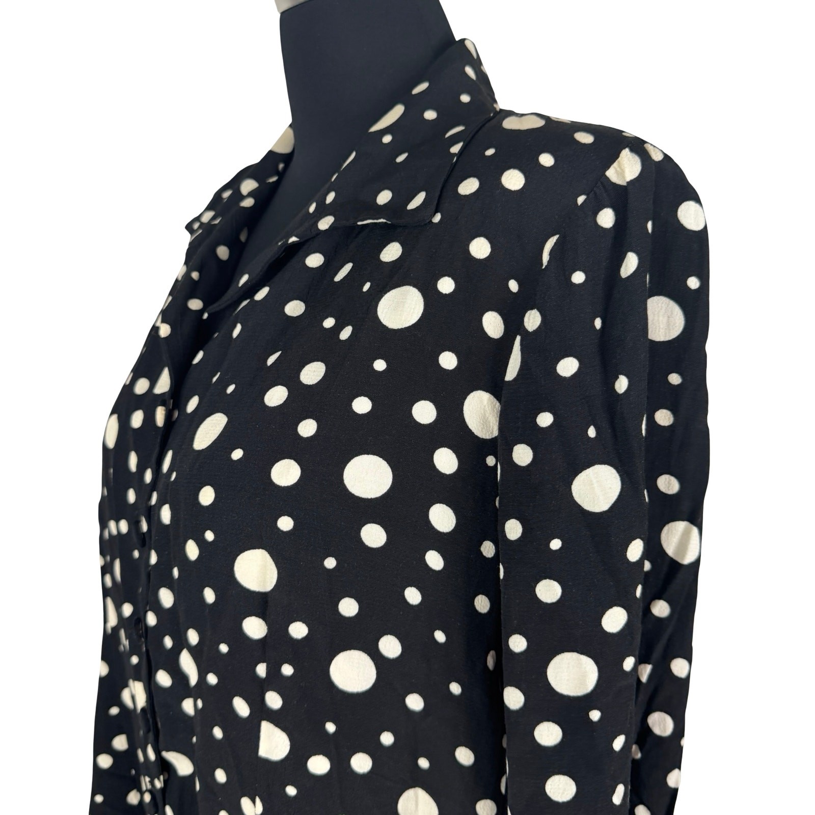 Vintage 80s Black White Polka Dot Blouse Pinup Rockabilly Peplum Retro XL 1X Top