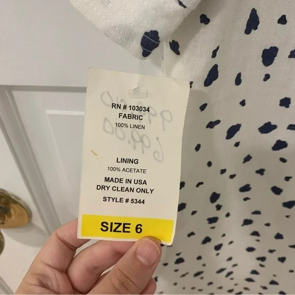 Vintage Harrison Simon Couture Linen Dot Dress Boutique Dead Stock USA Size 6