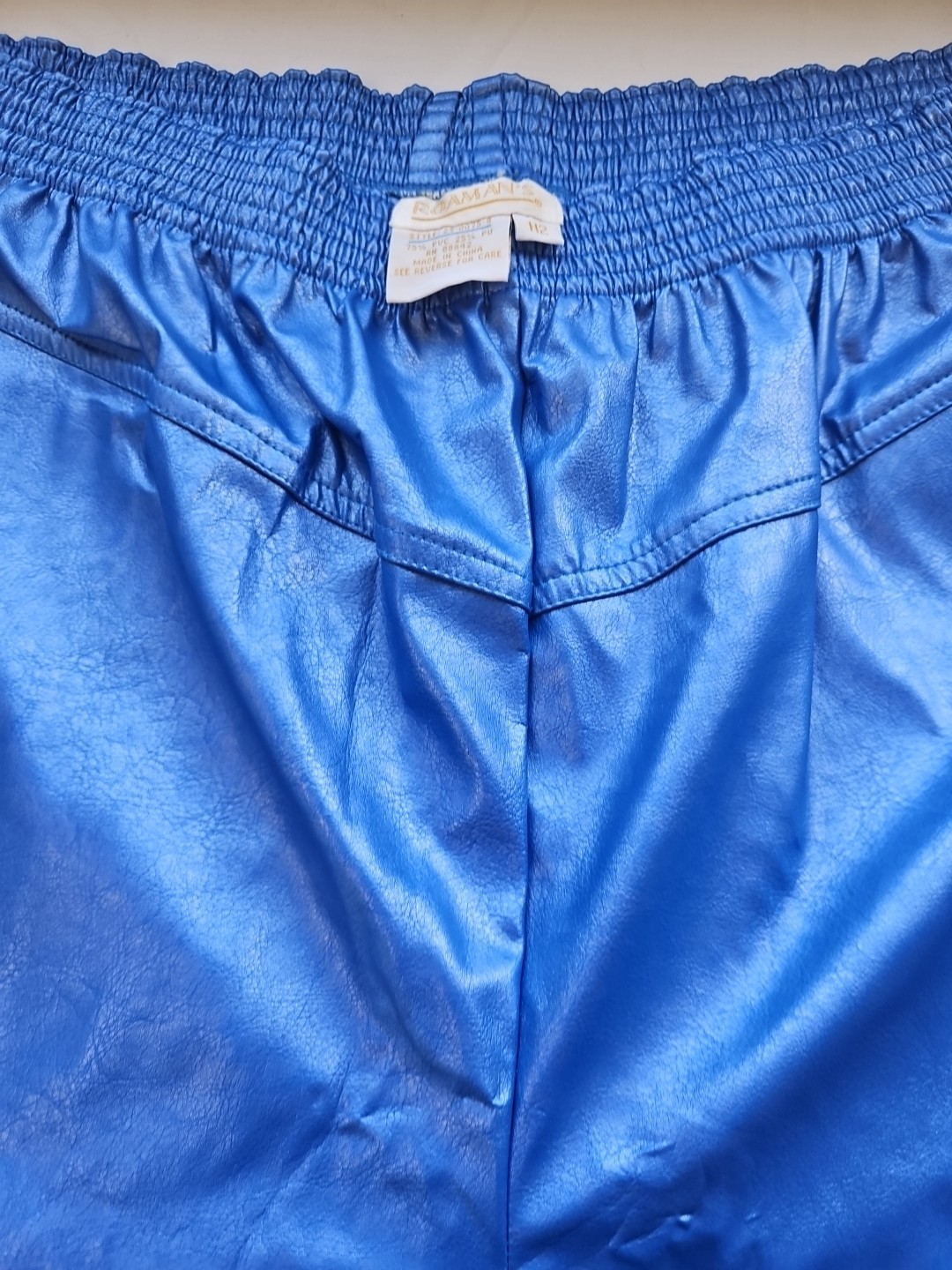 Vintage ROAMAN’S PVC Pants 80s Faux Leather Women’s H2 28/30 Inch Waist Blue
