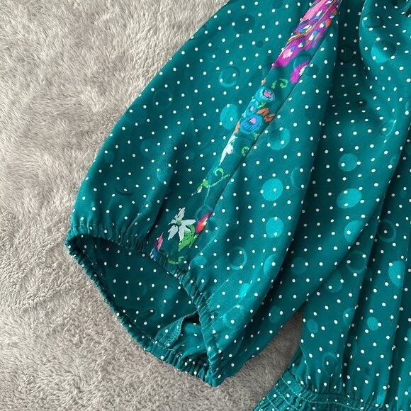 Vintage Susan Freis Green Polka Dot Pleated Dress Women’s MEDIUM 80s