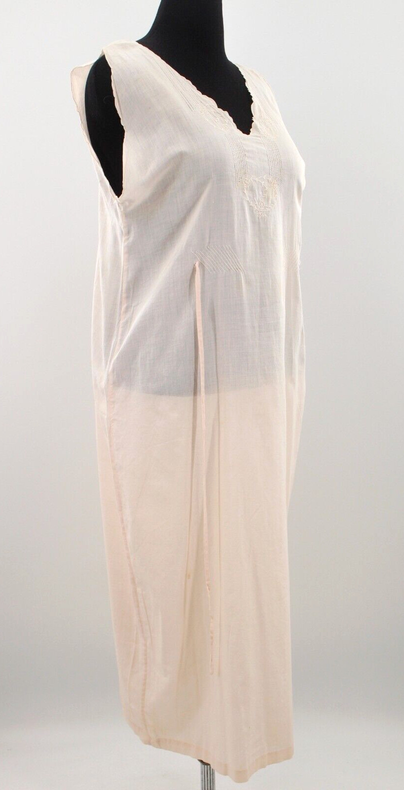 VTG Women’s 20s Light Pink Cotton Night Gown / Slip Dress M/L 1920s Sleep Wear