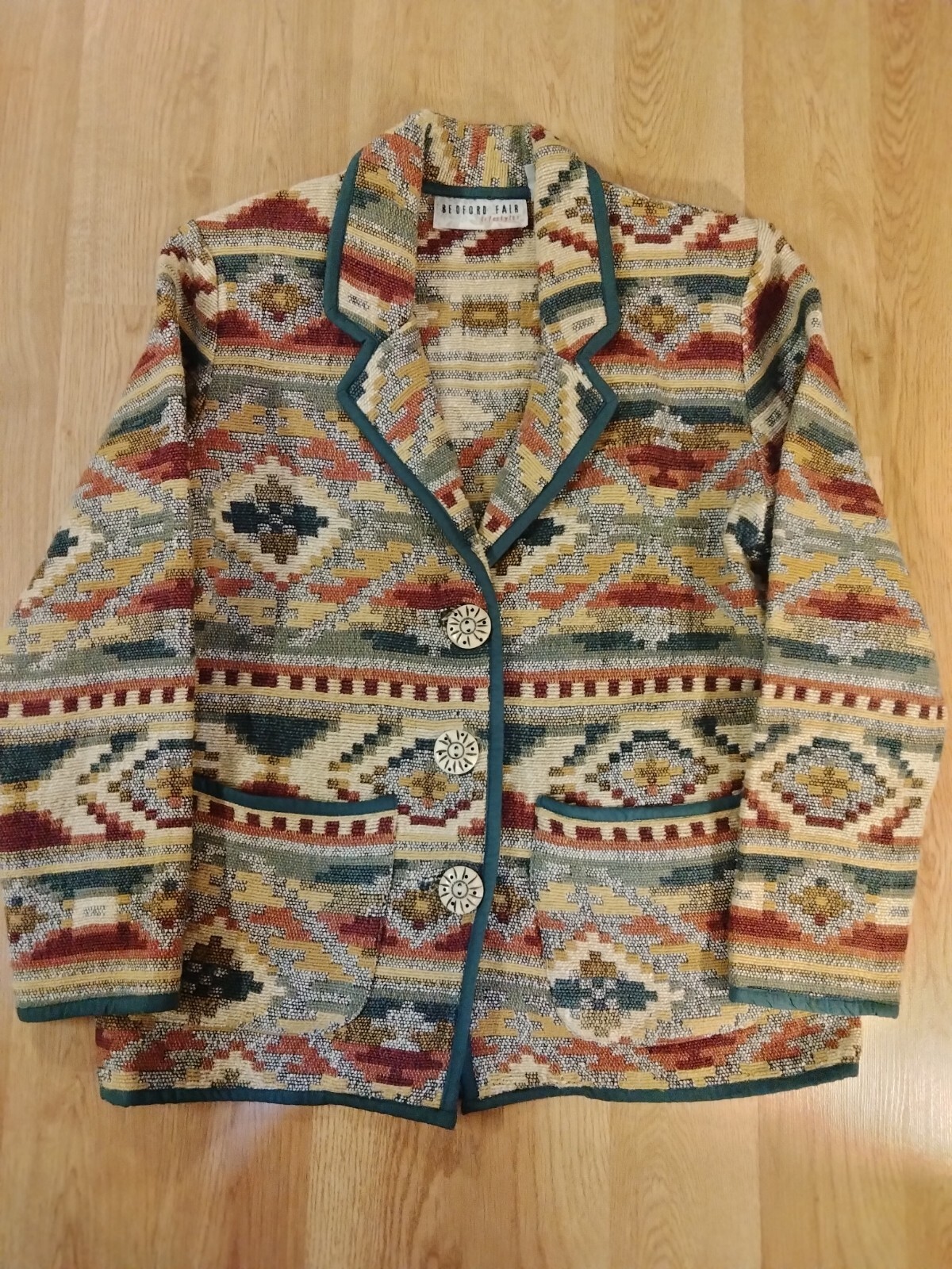 Bedford Fair Lifestyles Vintage Aztec Pattern Blazer Size Small Petite