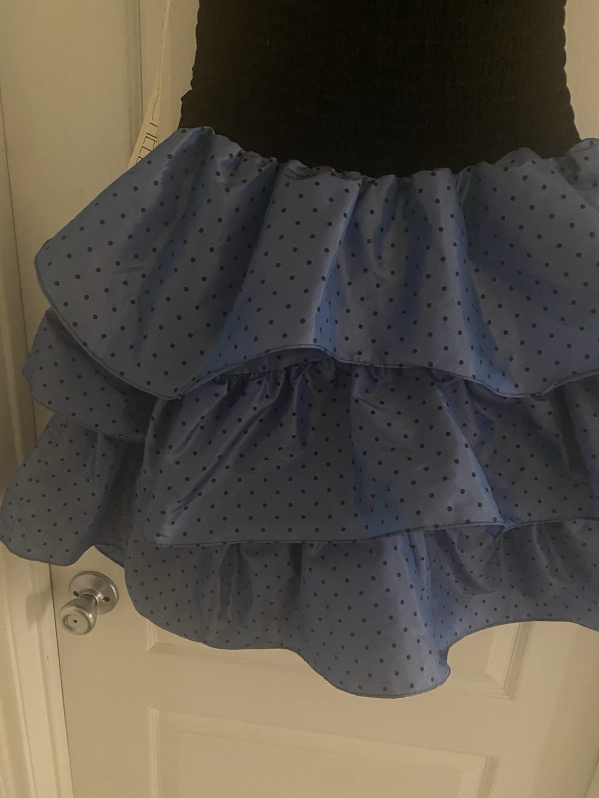 VTG Y2K My Michelle Strapless Black Velvet Bodice Polka Dot Tiered Dress 11/12