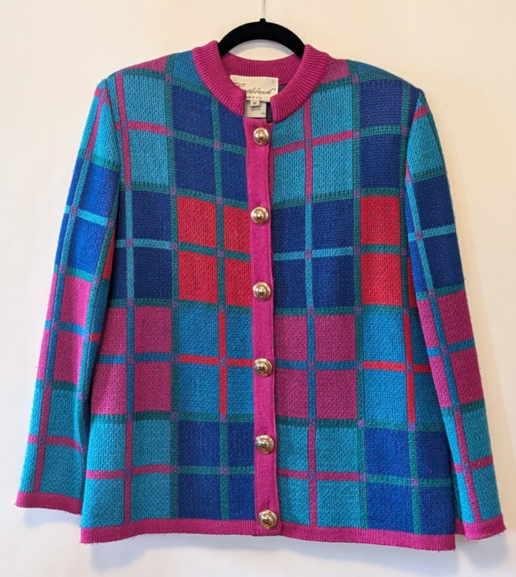 Vtg 80s Castlebrook Plaid Cardigan Sweater Size 12 Grandmacore Maximalism