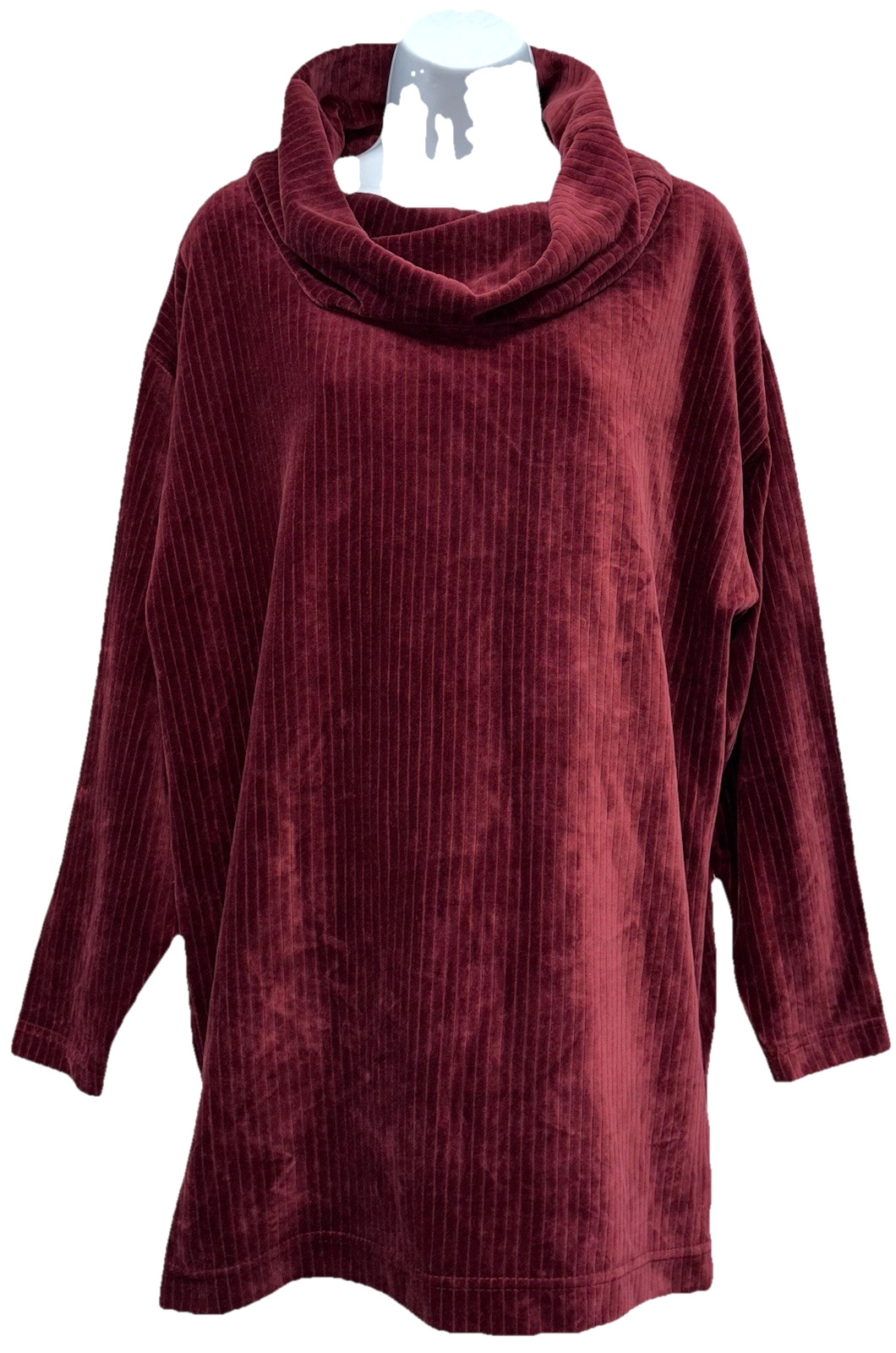 VTG LIZWEAR Women Size M Pullover Long Sleeve Cowl Neck Velour Top Maroon Ribbed