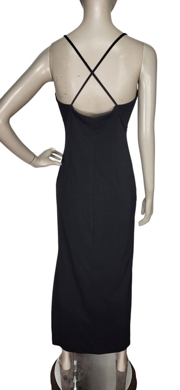 Vintage Y2K 90’s Dusk Sexy Side Slit Black Beaded Cocktail Party Maxi Dress Sz 4