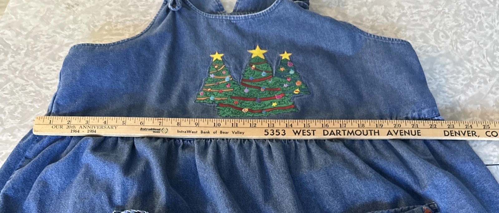 VTG Westbound Denim Christmas Holiday Embroidered Pockets Maxi Jumper Dress XL