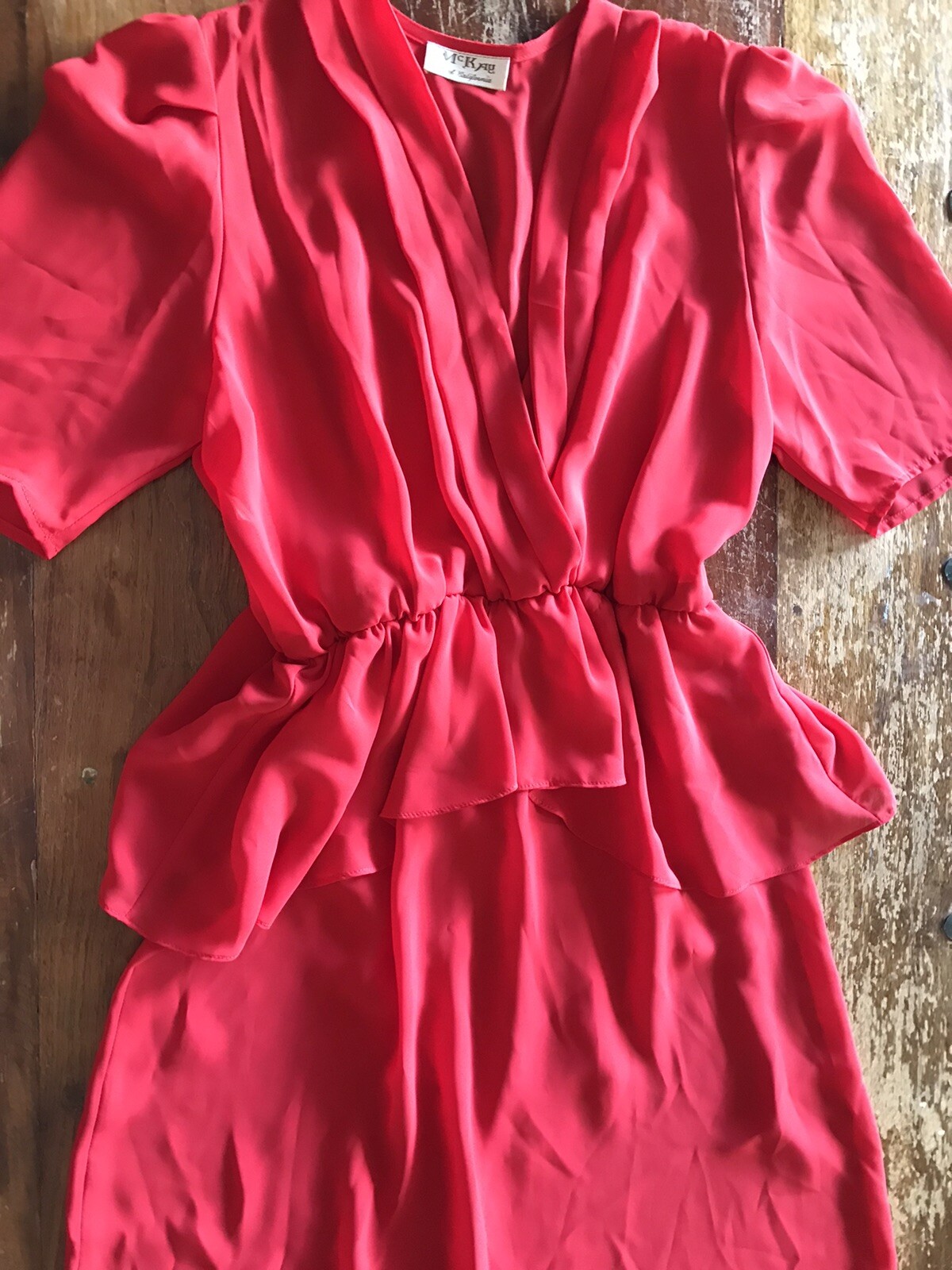 vtg 80s red peplum chiffon dress secretary disco day to night look