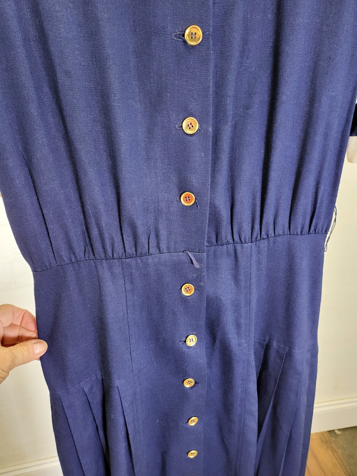 Vintage Blue Dress Peter Pan Collar Gold Buttons Size 12 The Kollection INC