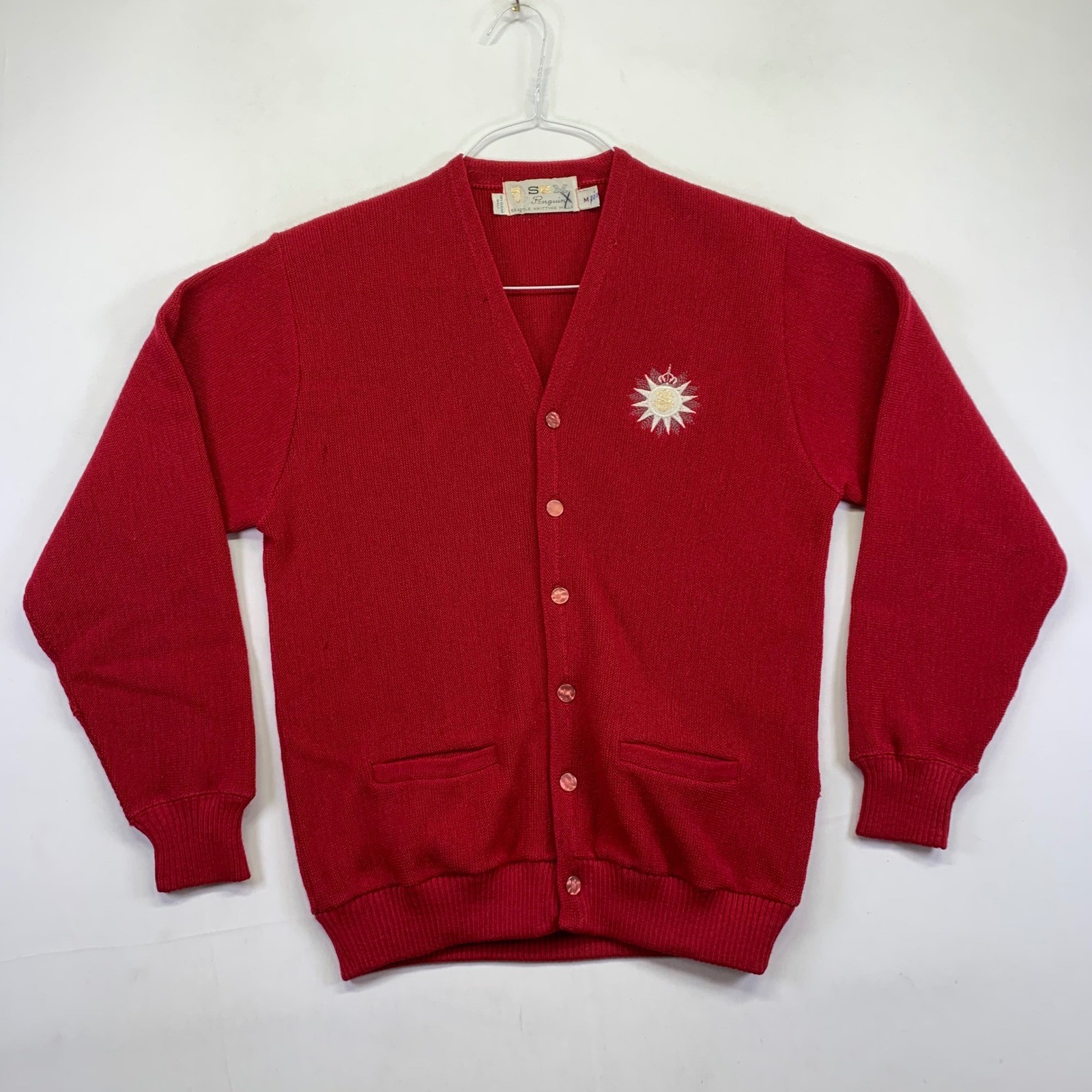 Vintage SXM Penguin Seattle Knitting Mills Cardigan Sweater Medium Wool Red