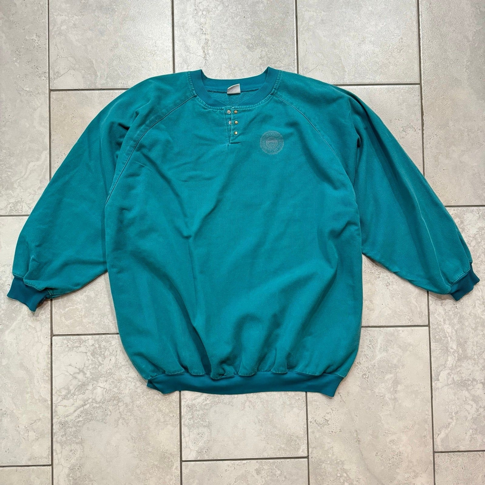 Vintage 90s Osh Kosh Quarter Snap Pullover Sweatshirt Teal Size XL Retro