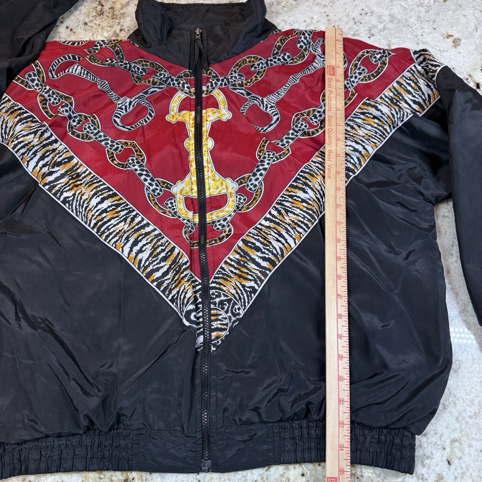 Vintage 90s Argee Sports Windbreaker Jacket Large Chain Horse Bit Tiger Print
