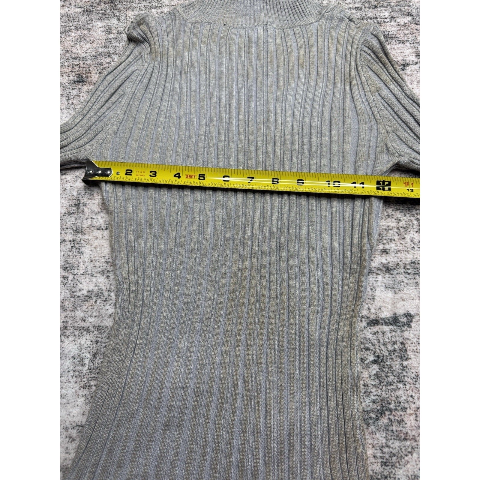 Y2K Vintage Turtleneck Sweater Sz M Grey Gold Rib Knit Pullover Gilmore Girls