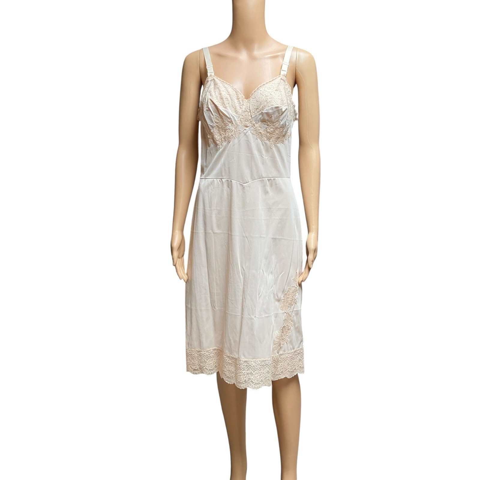 Sears Charmode Nylon Full Slip Lace Cream Coquette Grandmacore Dress Size 36 New