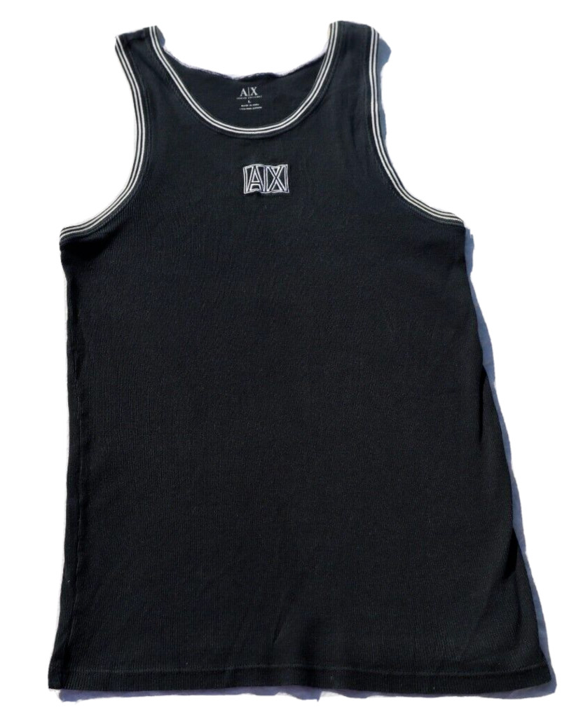 Vintage 90s Armani Exchange T-Shirt black white Tank Top sewn block AX logo L