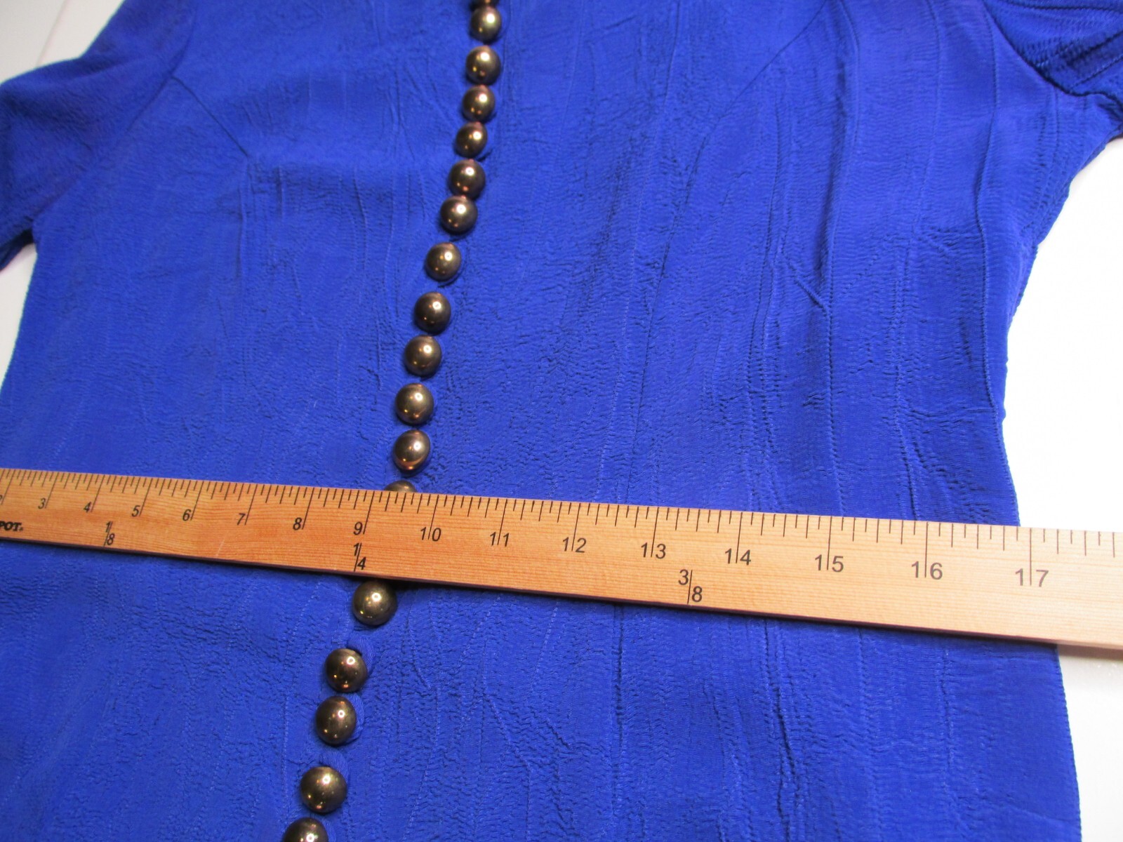 DAWN JOY Midi Career Dress Women SZ 7/8 Blue Peplum Brass Buttons VINTAGE 80’s