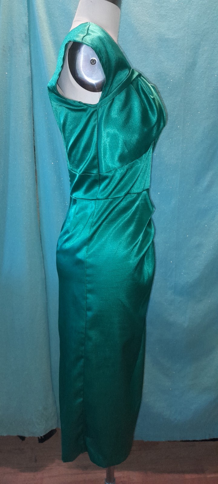 Vtg 40s 50s Style 90s Y2k Green STOP STARING Satin pin Up Wiggle Marilyn Dress L