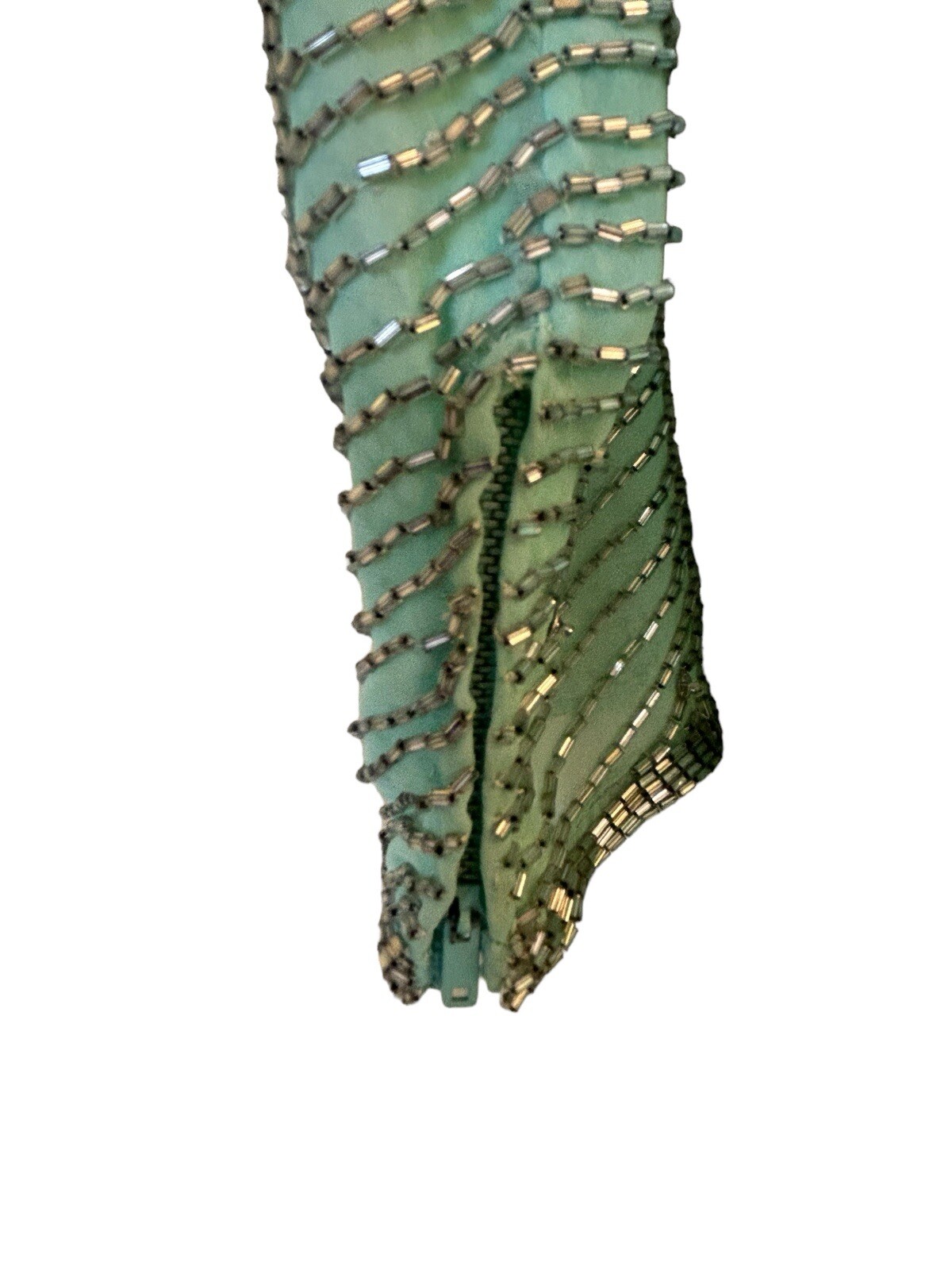 VTG 1960s Victoria Royal Ltd Gown Sz 6 Seafoam Green Beaded Rhinestones Lined