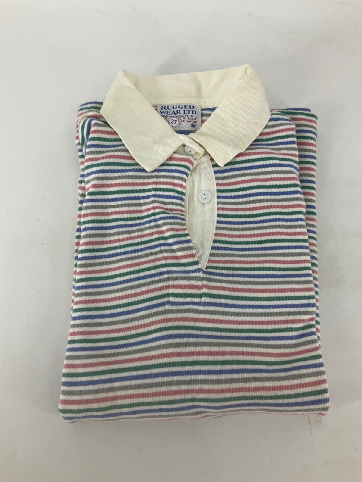 Vintage Women’s Rugged Wear Ltd Heavy Cotton Polo Pastel Stripes USA Size M