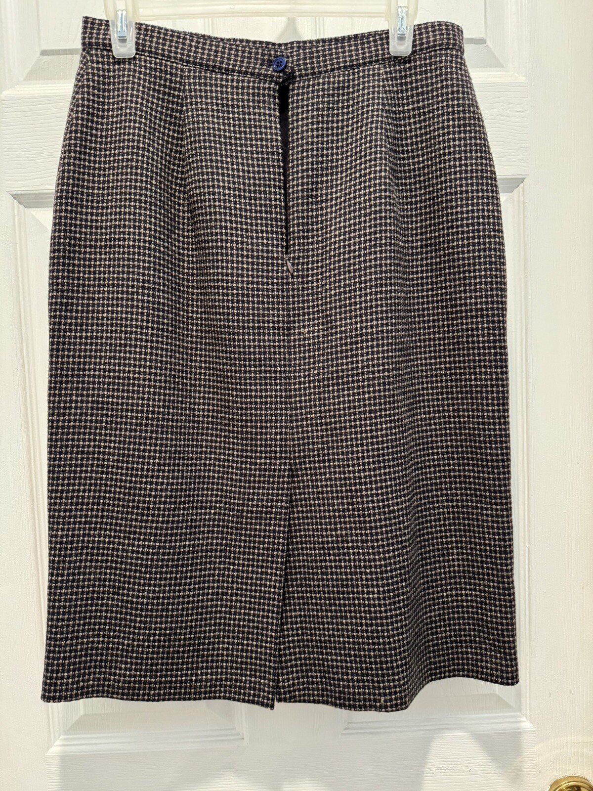 VTG JH Collectibles Plaid Black Skirt SZ12 100% Wool Pleats Back Button Zip DW1