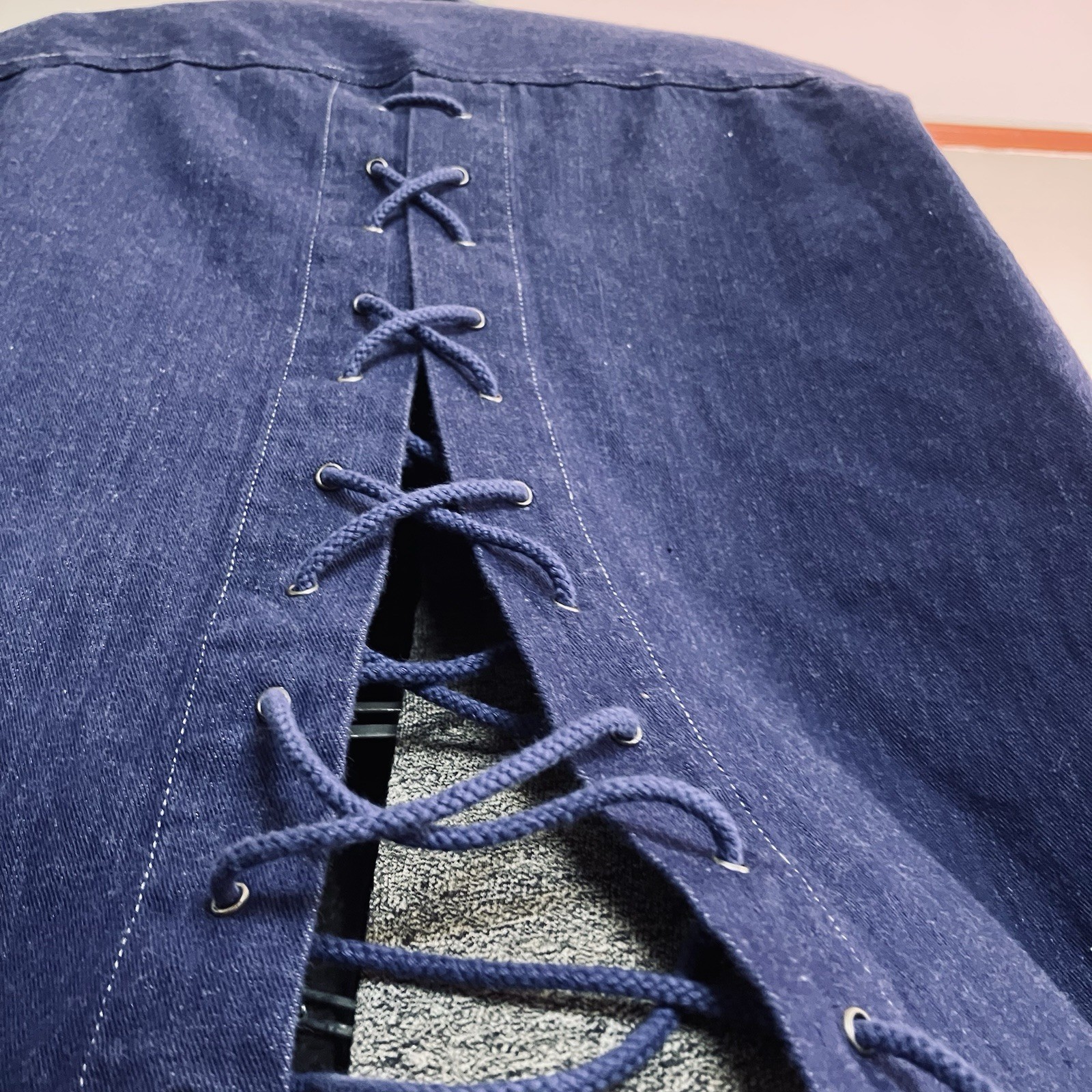 70s 80s Uptick Denim Lace-up Back Shirt Women’s Size Large 100% Cotton New