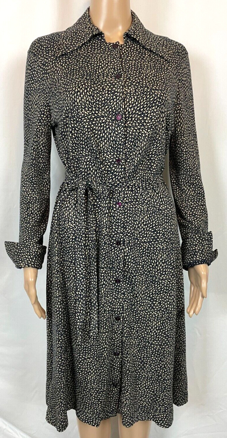 Vintage Miss Magnin I.Magnin Shirt Dress Dalmatian Print Dark Blue Button Sz 14