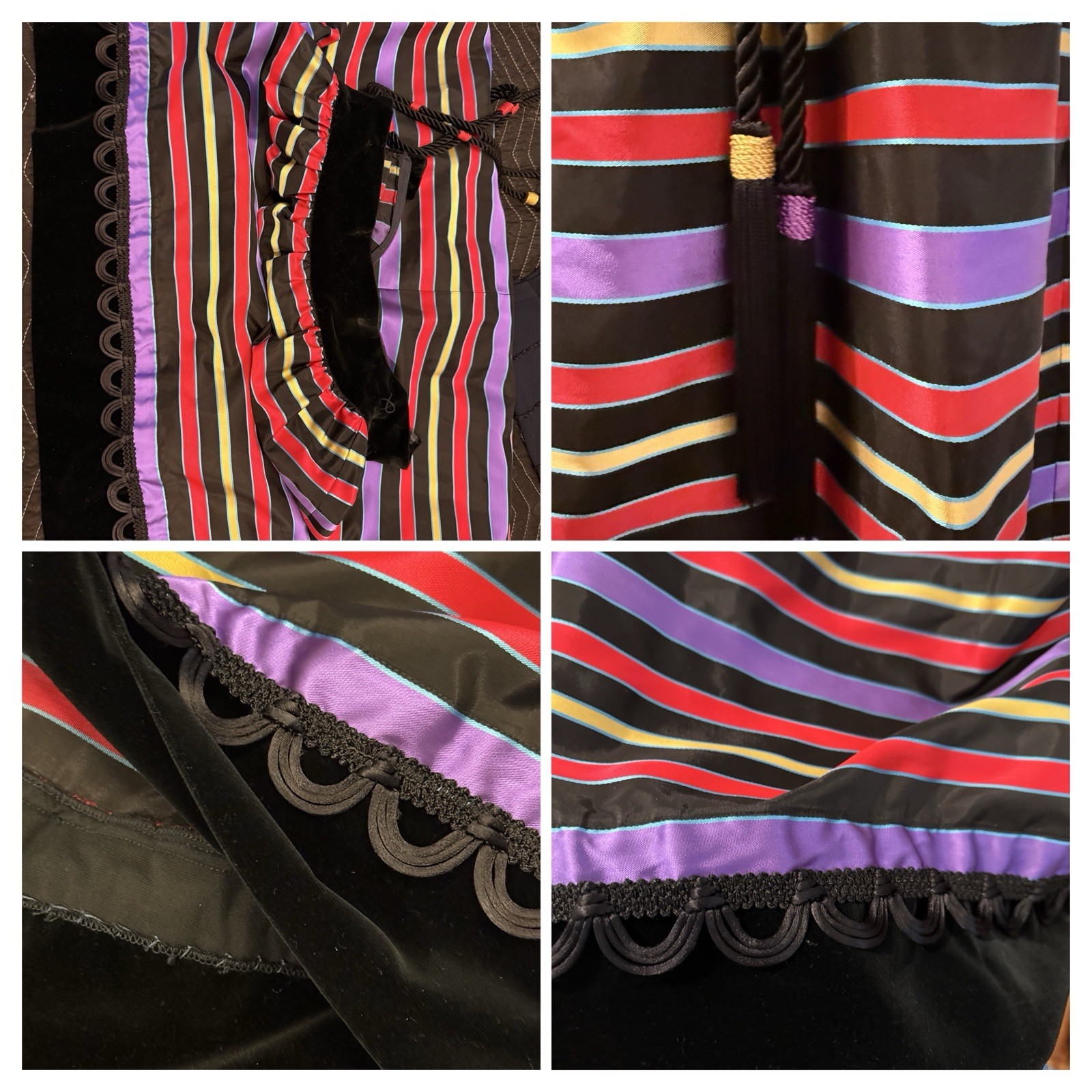 Vintage 1960s MAXAN Ribbon Stripe Taffeta Velvet Trim Hostess Maxi Party Skirt
