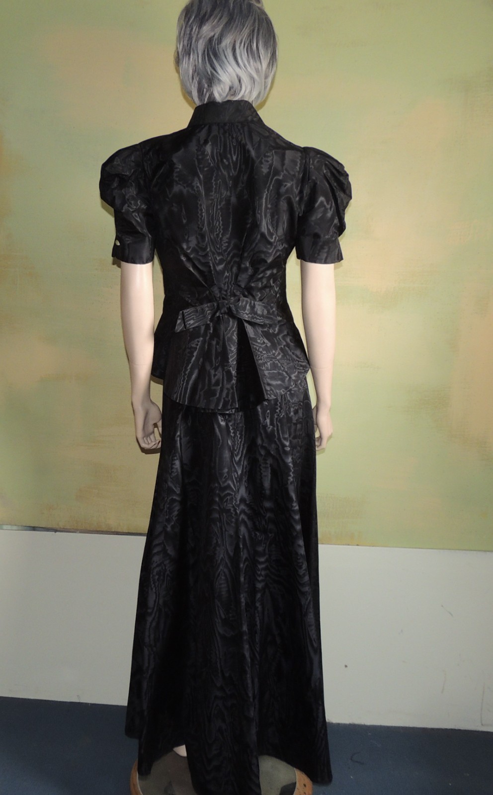 Marontate 40s Dress Black Moire Taffeta Halter with Peplum Jacket