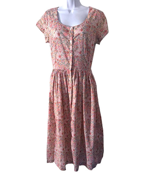 J.G. Hook + Liberty of London VTG 80s Floral Cotton Short Sleeve Summer Dress 10