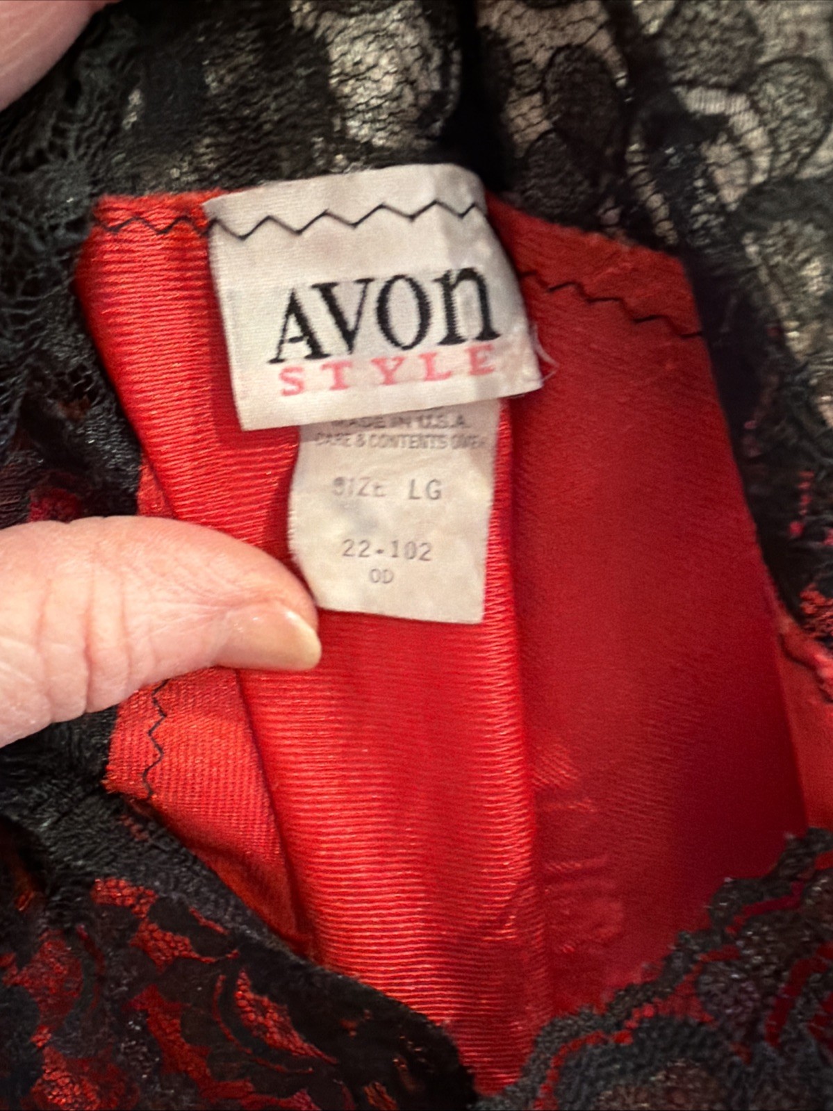VTG Avon Night Gown Nightie Red Black Silky Lace Lingerie Sz L Valentines Day