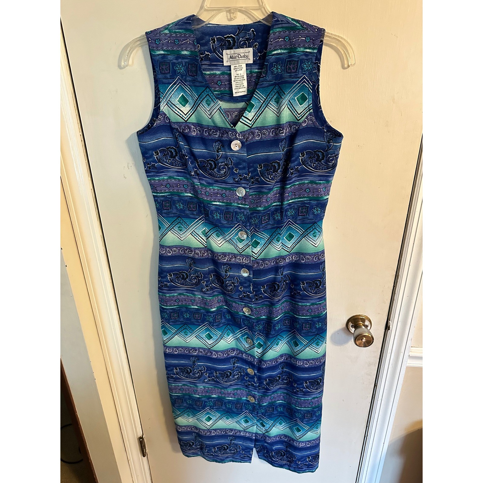 Miss Dorby Vintage Blue & Aqua Mermaidcore Button Midi Dress Woman’s 12