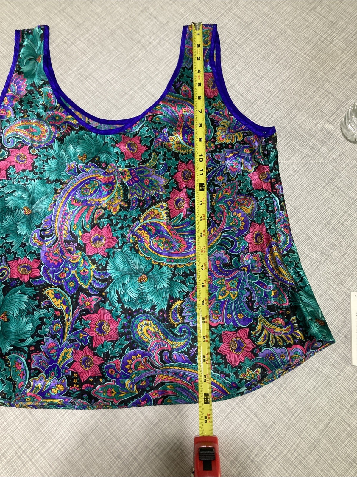 Vtg 80s California Dynasty Satin Cami Tank Top Plus 1X Jewel Tone Paisley Floral