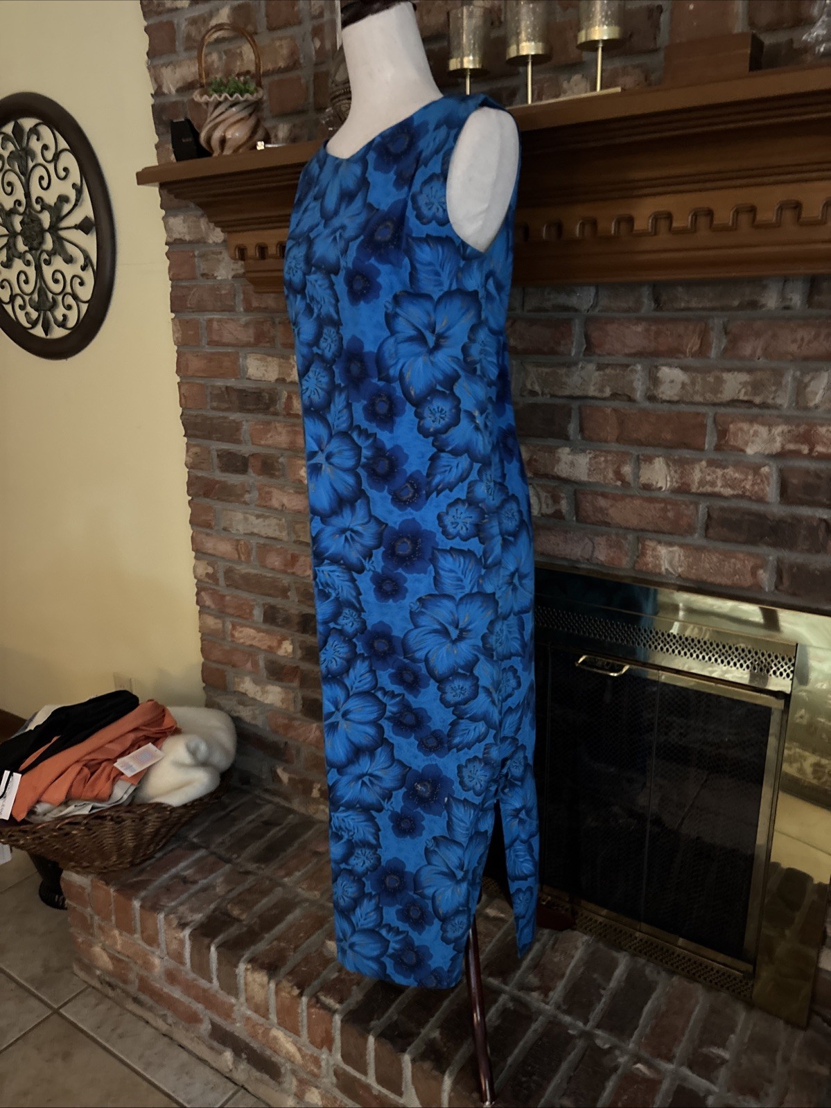Vintage Charmode Sears & Roebuck Blue Sleeveless Cotton Dress Long Size S/M