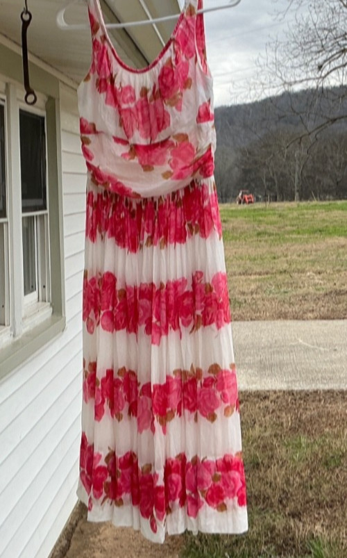 1950s Sleeveless Pink Rose Print Flowy Summer Cotton Vintage Dress Saba Juniors
