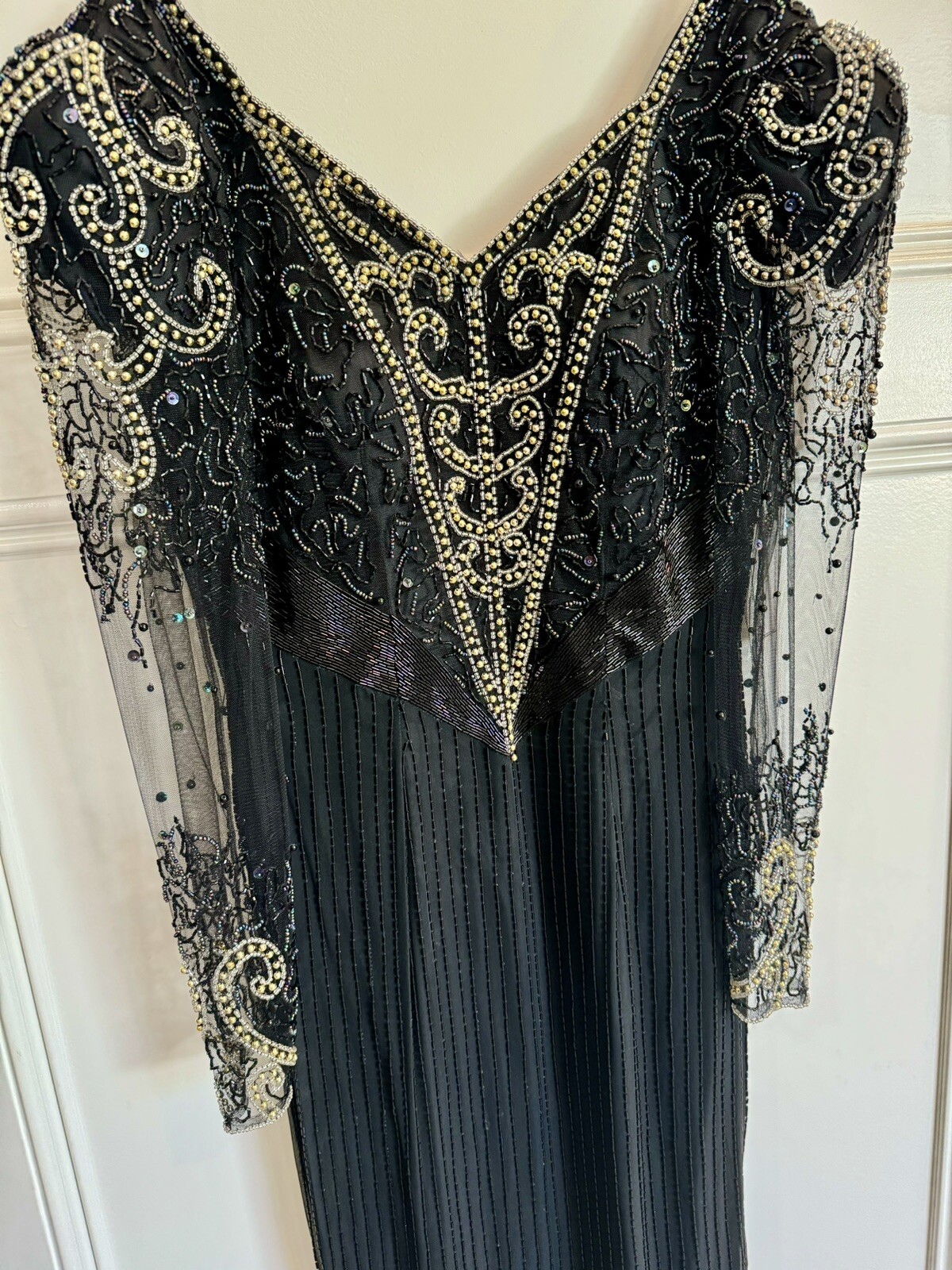 Nina Canacci Formal Wedding Cocktail Black /Gold Beaded Evening Gown