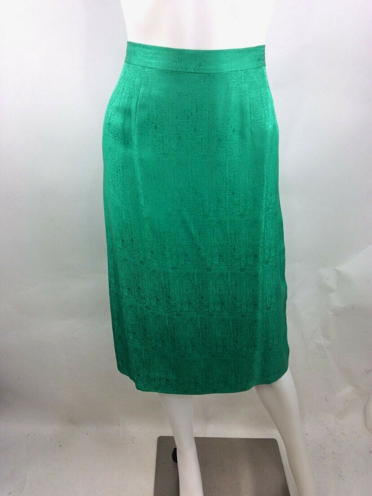 Papell Petites Vintage Women Silk Skirt Jacket Set Green Size 12 Petite (1)