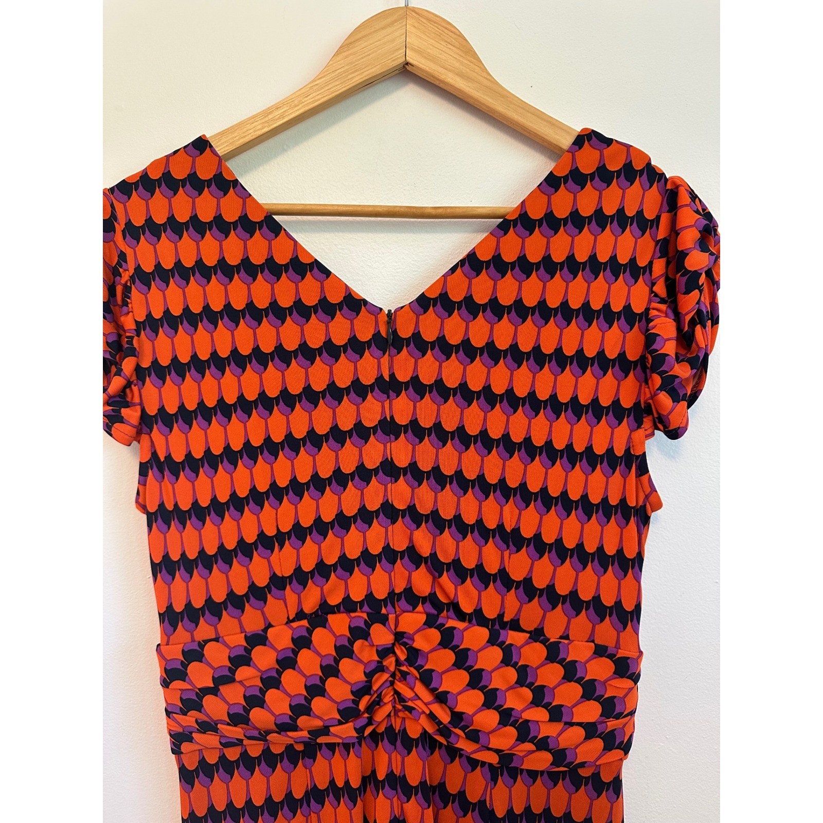 Nanette Lepore Vintage Twisted Front Jersey Dress in Orange, Purple, and Black