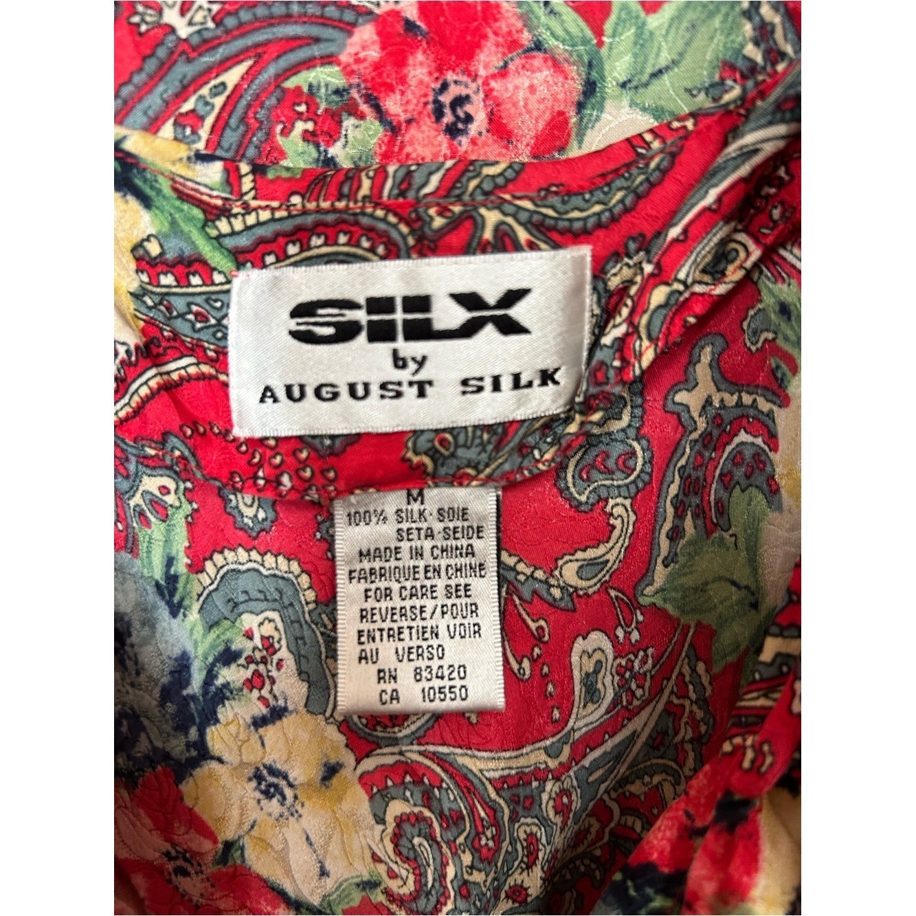 100% Silk Vintage august silk Floral Paisley Tie-Waist Mini Slip Dress & Robe