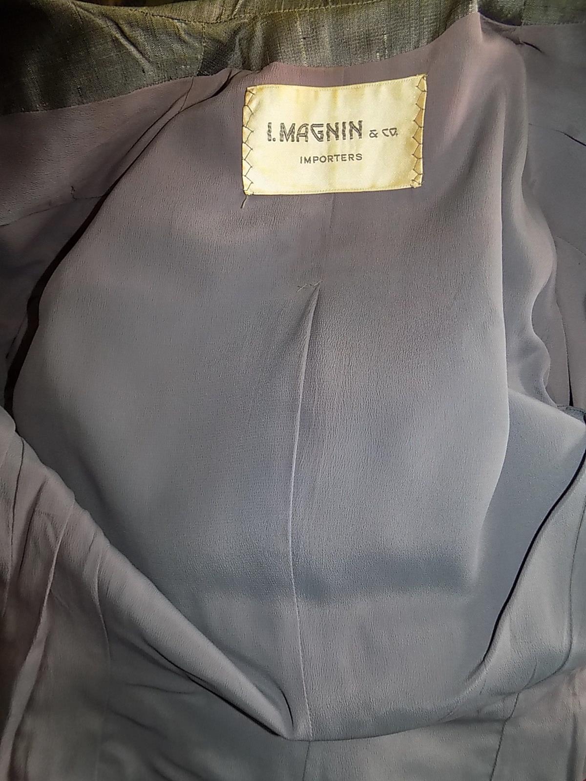 Vintage 50s Silver Gray Shantung Tailored Suit I Magnin B34