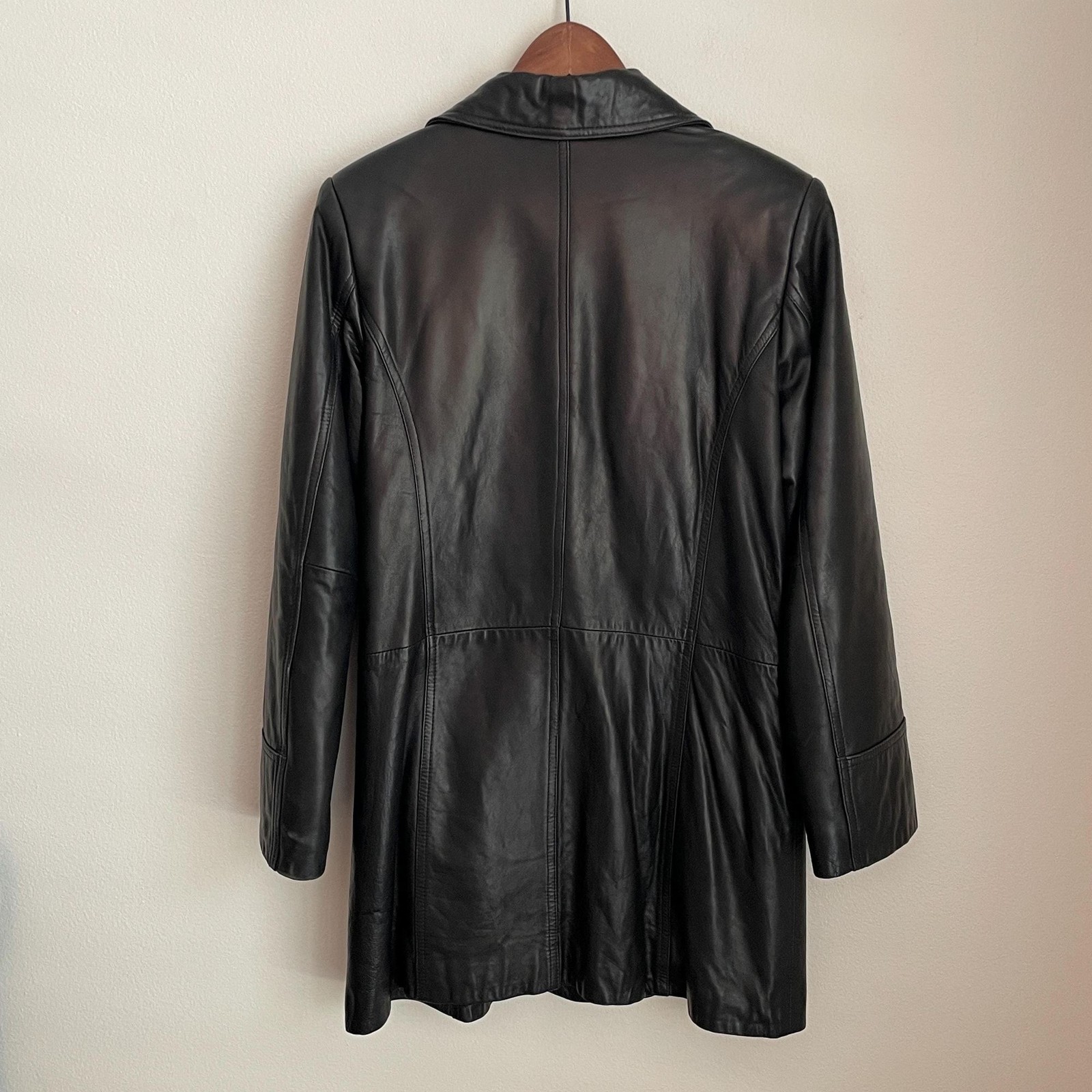 Vintage 90s Black Genuine Leather Coat Small Double Breasted Trench Grunge Goth