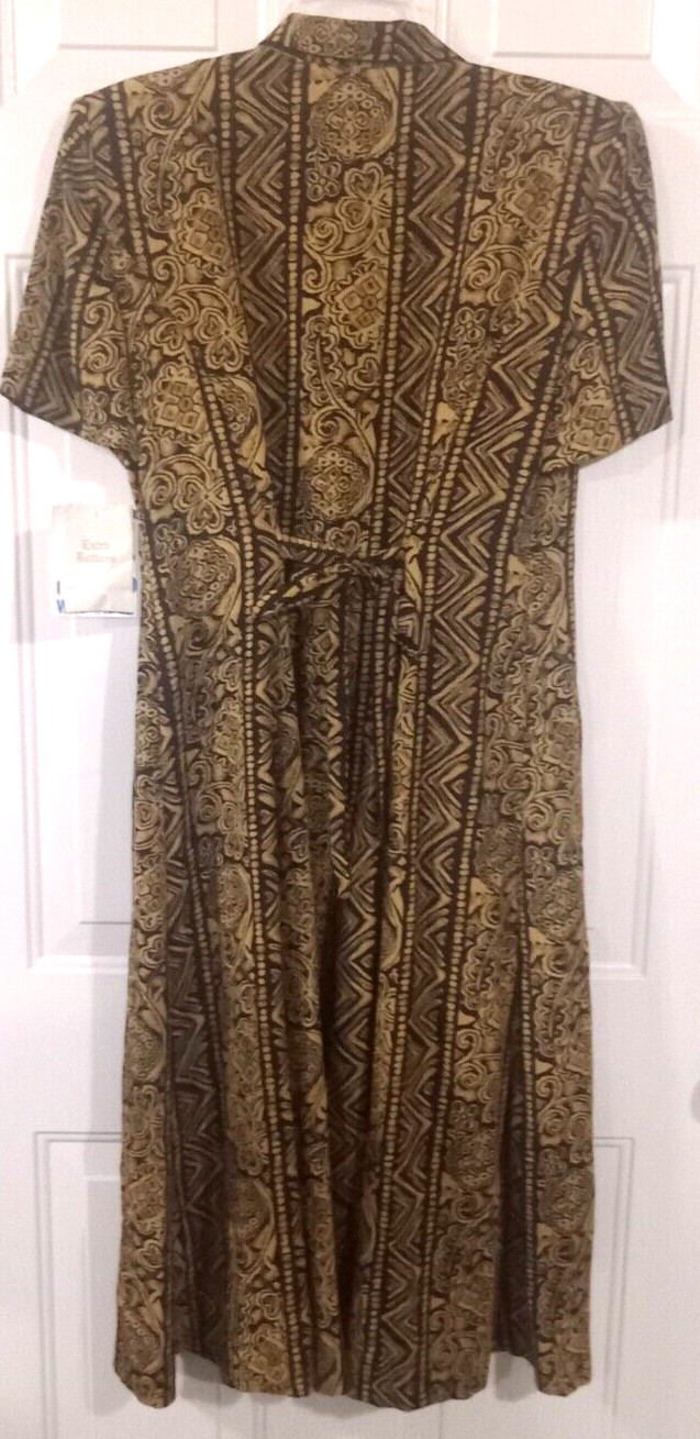 Vintage Leslie Fay Black/Brown Aztec Print Long Dress Size 14p