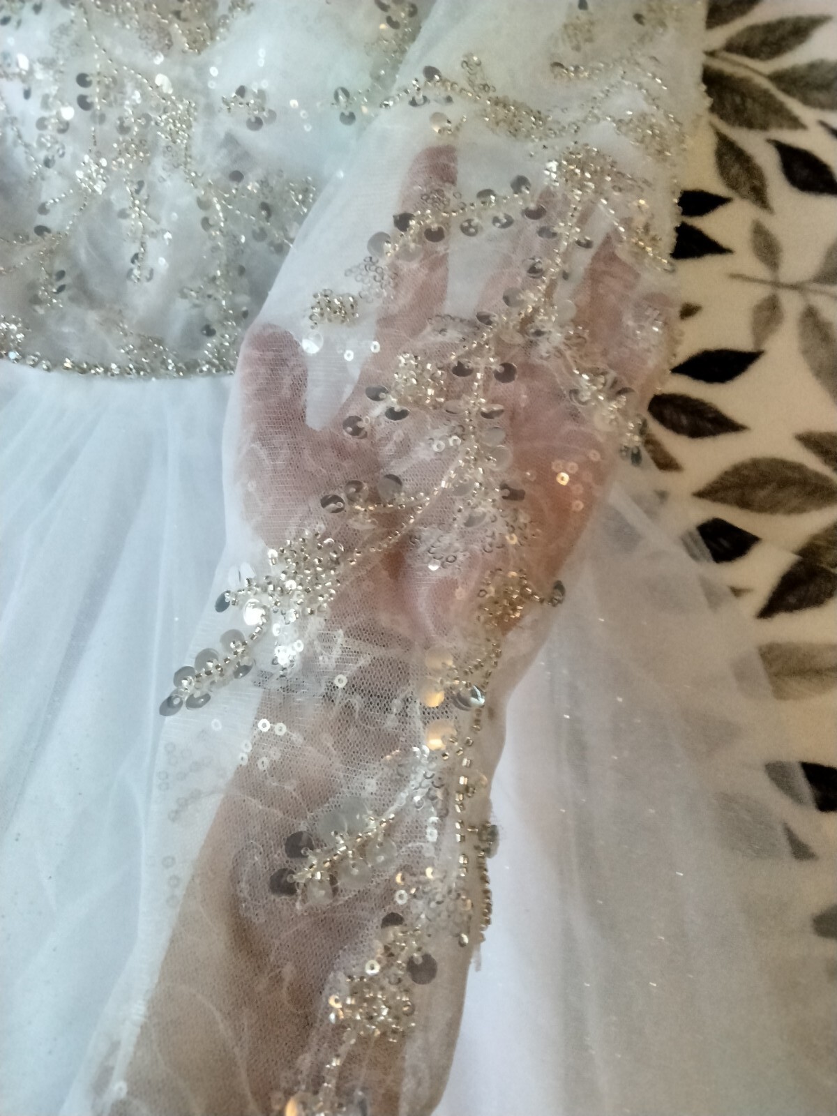 Modest O-Neck, Long Sleeves, Sweep Train Wedding Bridal Gown, Lace Appliques.