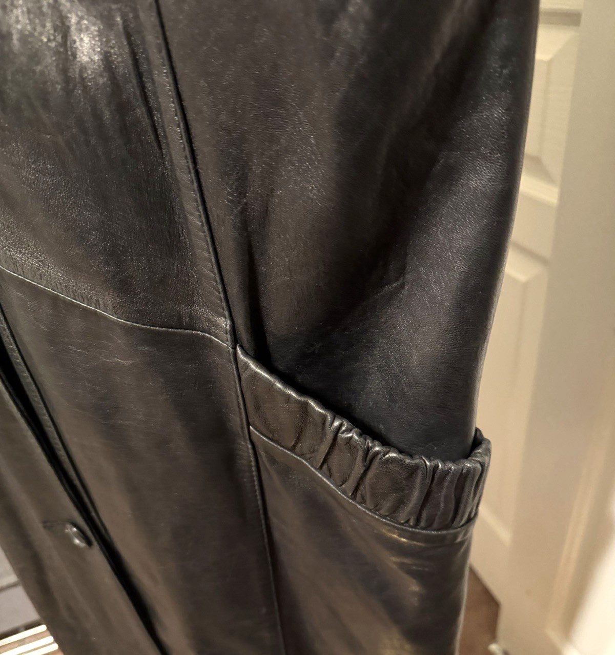PELLE Black Leather Lined Trench Coat Size Medium Vintage 1980s