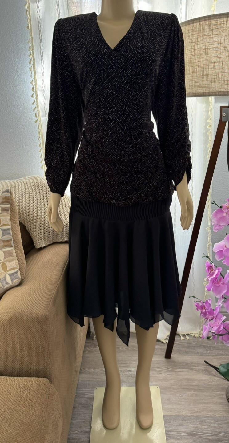 Vtg Black Cocktail Dress Size 12 Drop Waist Elegant Evening NWOT SIASIA NEW YORK
