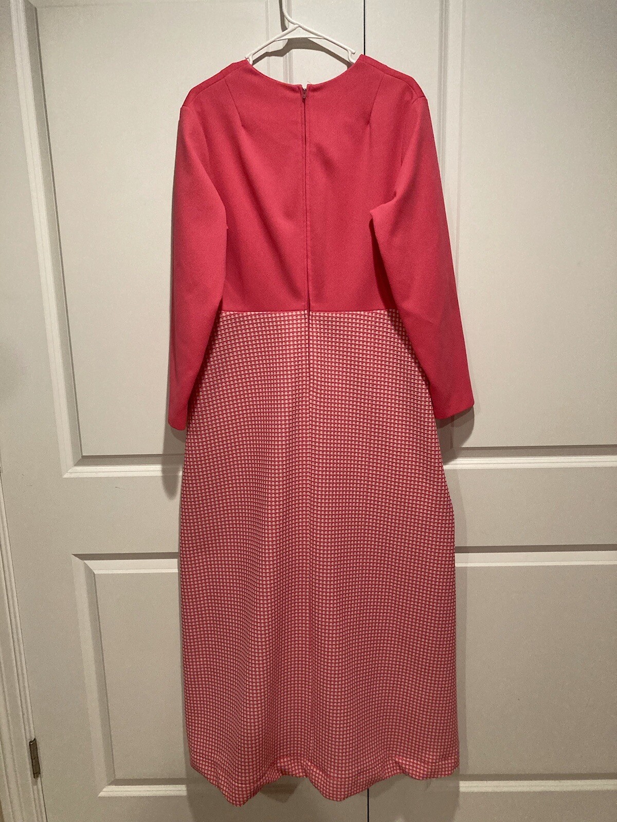 VINTAGE PURITAN FOREVER YOUNG 1970’S PINK CHECKED LONG SLEEVE MAXI DRESS – M