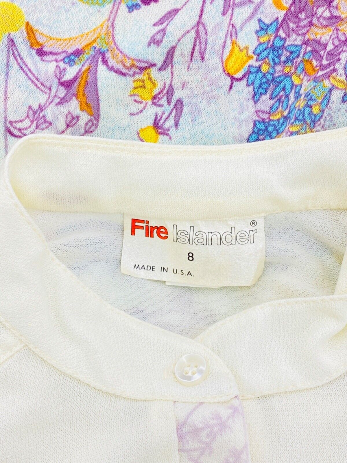 Vintage 1970s white floral blouse novelty print shirt top long sleeve deadstock