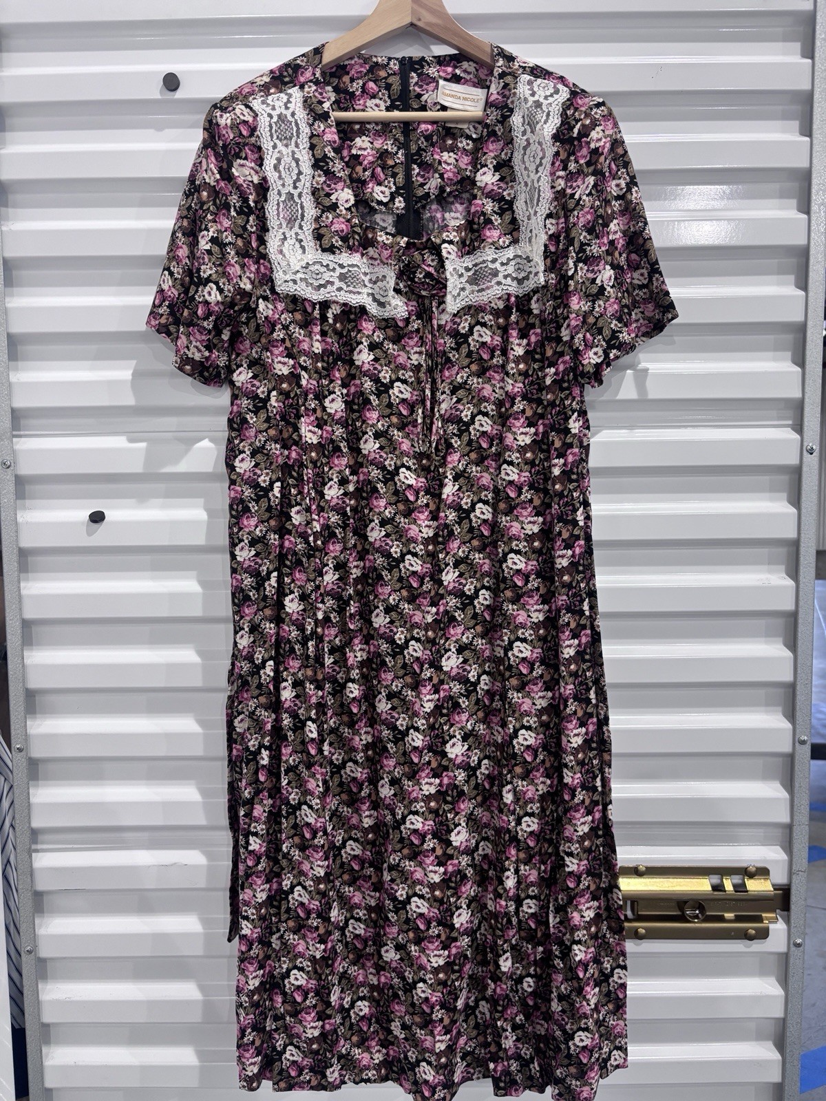 VTG 90s Amanda Nicole Floral Prairie Dress Lace Collar Size M Cottage Core Midi