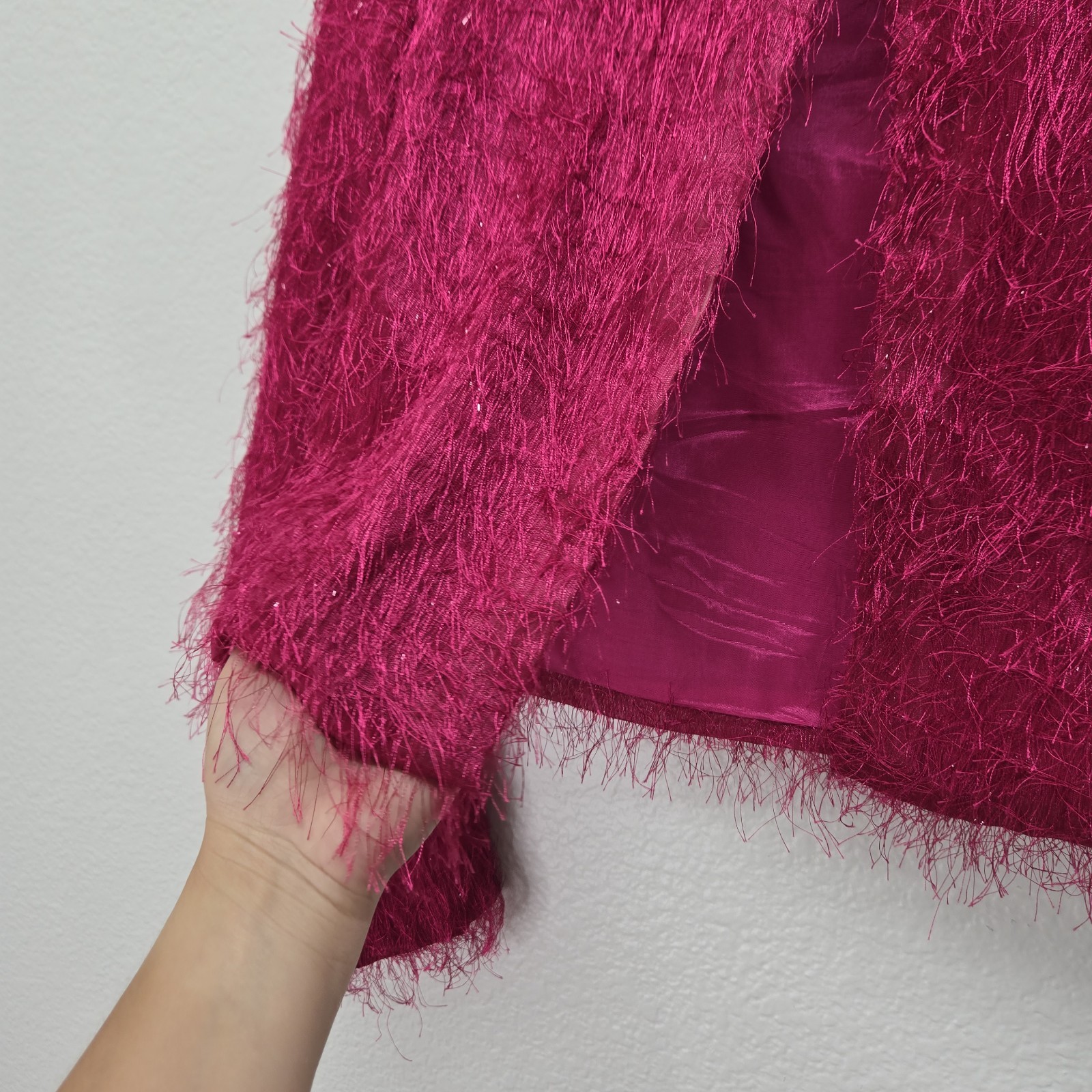 VTG Jessica Howard Fuchsia Pink Shaggy Faux Fur Crop Jacket Evening Coat S Shag