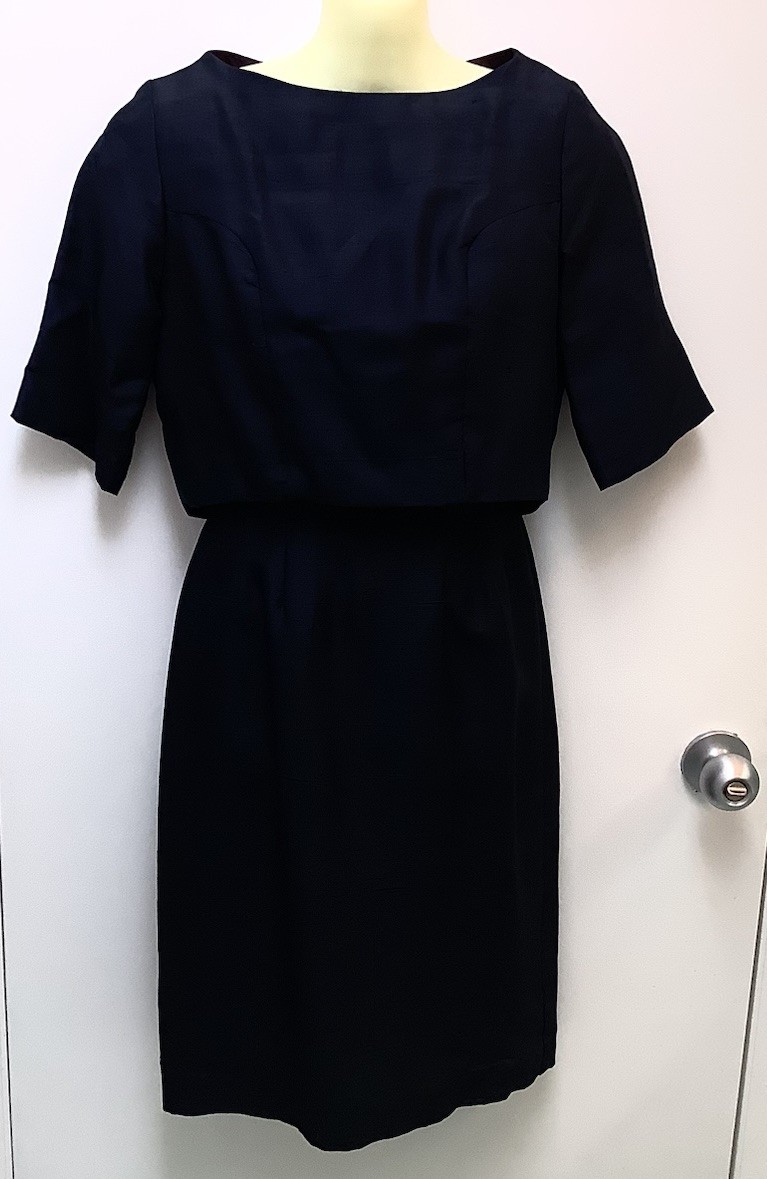 Vintage Gorgeous Navy Blue Silk Shantung Shift Dress , Matching Jacket XS/SM
